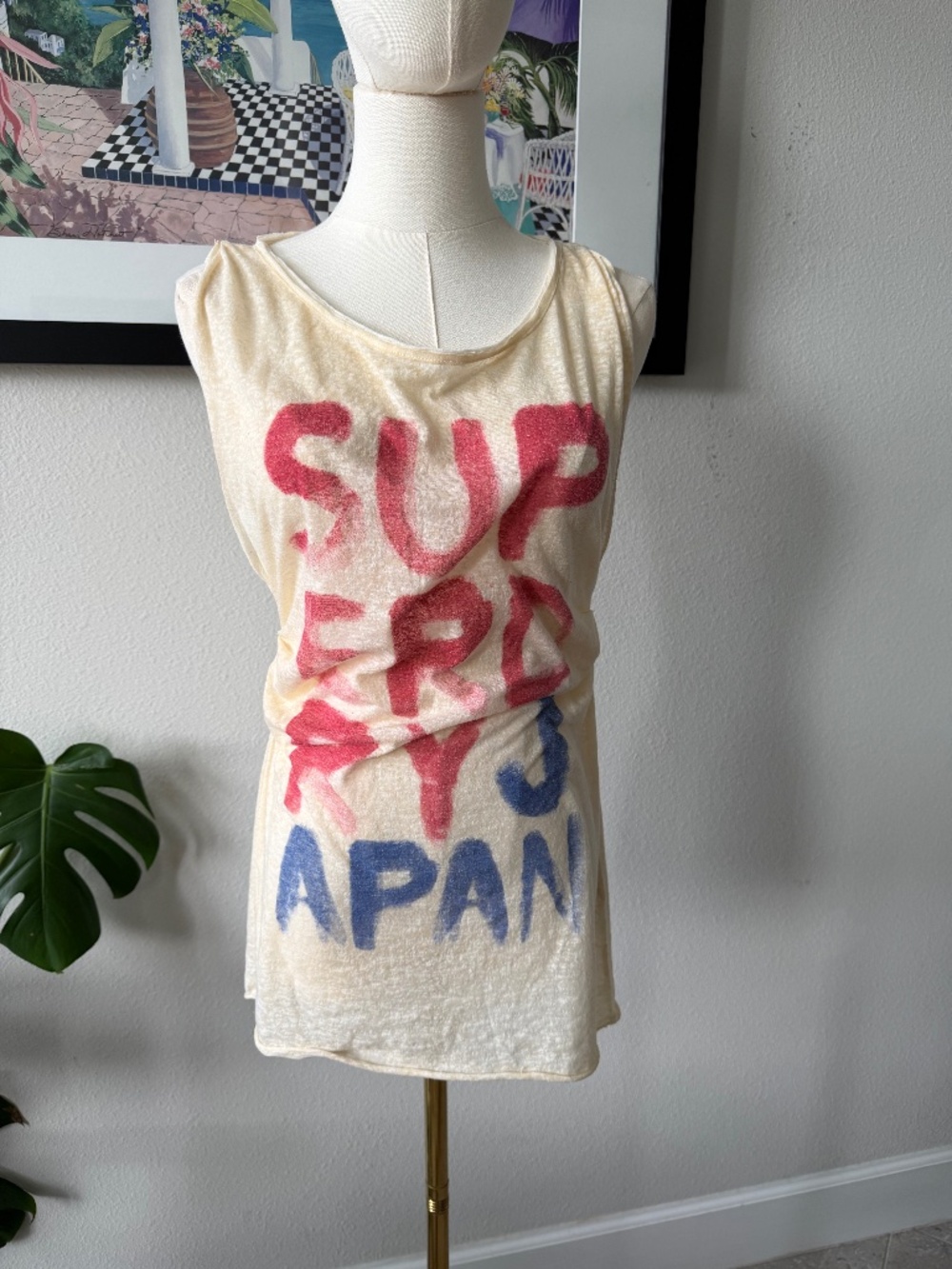 Superdry Japan Grafiti Logo Sheer Rouched Side Tank Japan Large